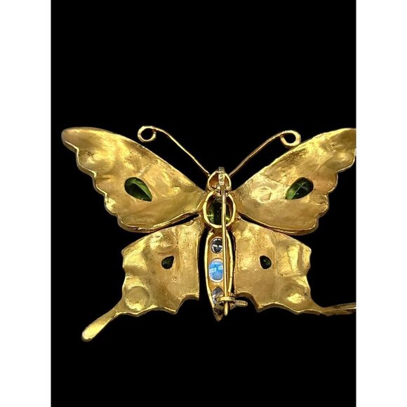 Diamond Emerald Peridot Gilded Brooch Pendant 585 Bail 24k Gold Plated Sterling - Picture 10 of 16